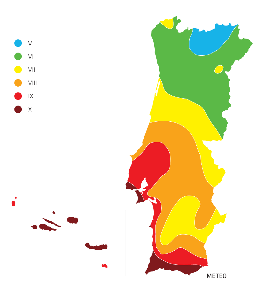 Mapa de intensidade sísmica em Portugal