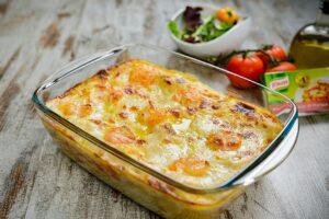 Bacalhau com natas e camarão