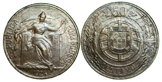 Moeda 50 centavos de 1924 (bronze – alumínio)