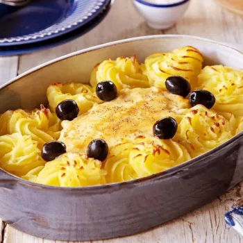 Bacalhau no forno com puré