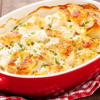 Bacalhau com natas e camarão