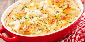 Bacalhau com natas e camarão