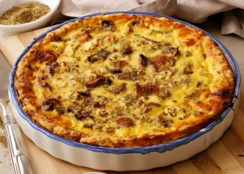 Quiche de bacon e cogumelos