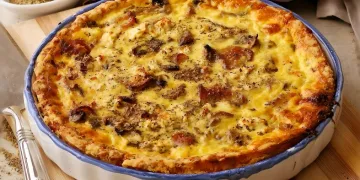 Quiche de bacon e cogumelos