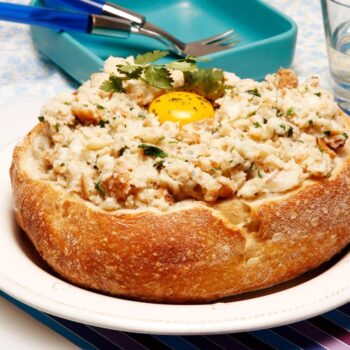 Açorda de bacalhau com camarão