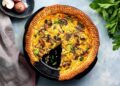 Quiche de fiambre, cogumelos e espinafres