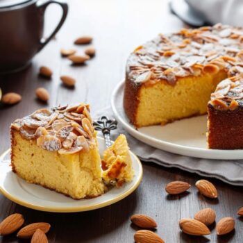 Bolo de laranja, requeijão e amêndoa