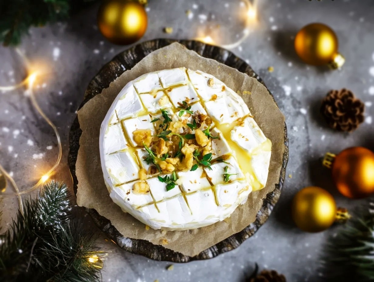 Camembert no forno com mel e nozes