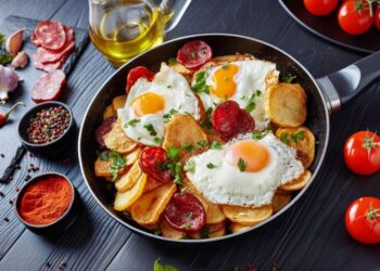 Ovos rotos com chouriço