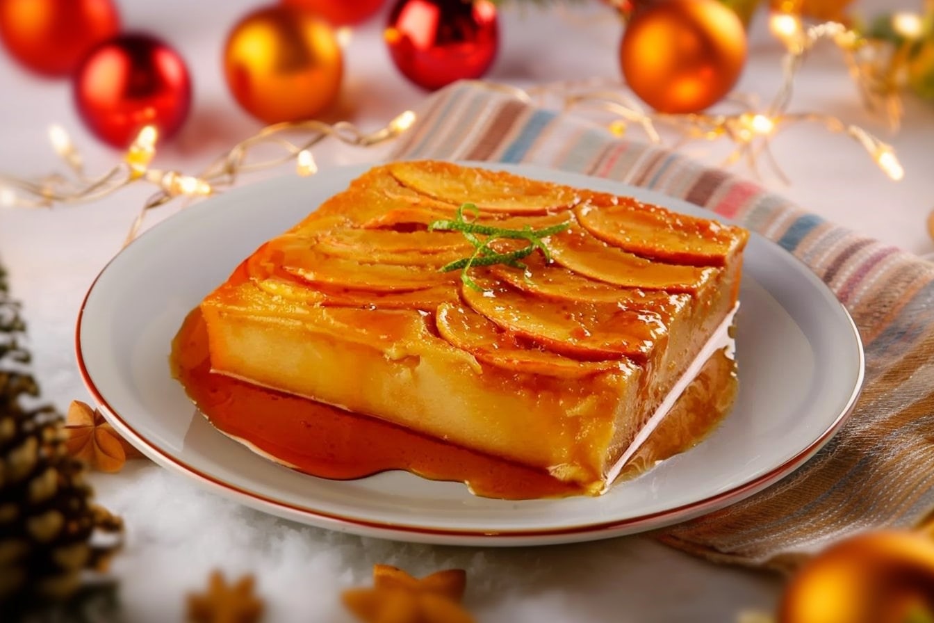 Pudim de pão com maçã e canela