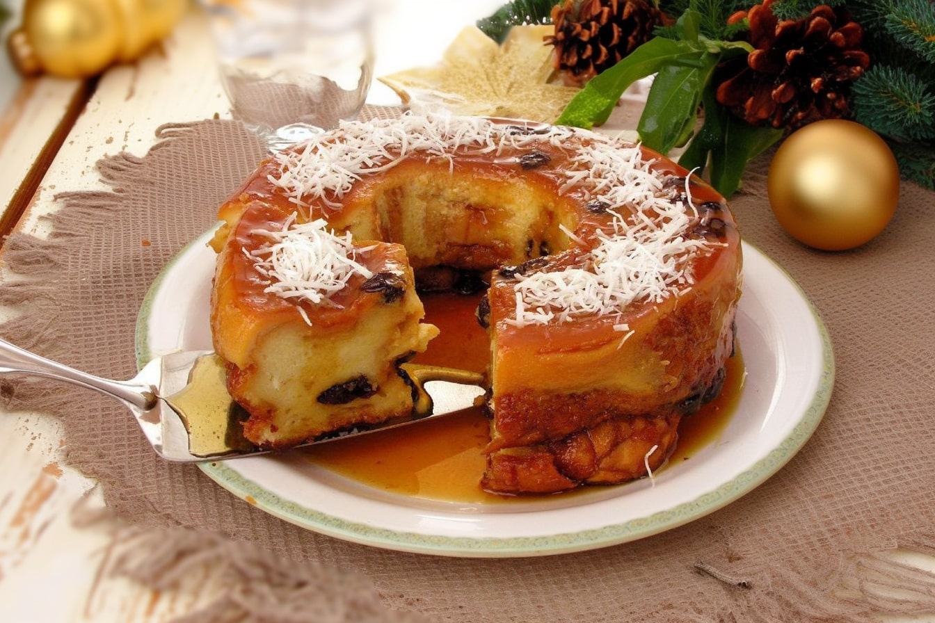 Pudim de pão com passas