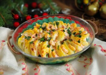 Batatas gratinadas com camarão