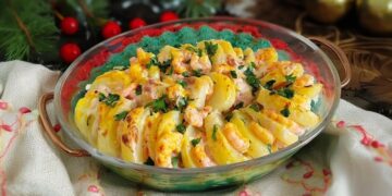 Batatas gratinadas com camarão