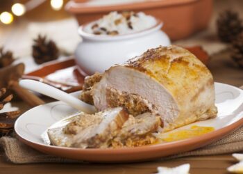 Lombinho de porco recheado com alheira e bacon