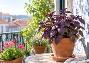 Manjericão roxo: a planta aromática que afasta mosquitos e transforma a varanda num jardim de borboletas