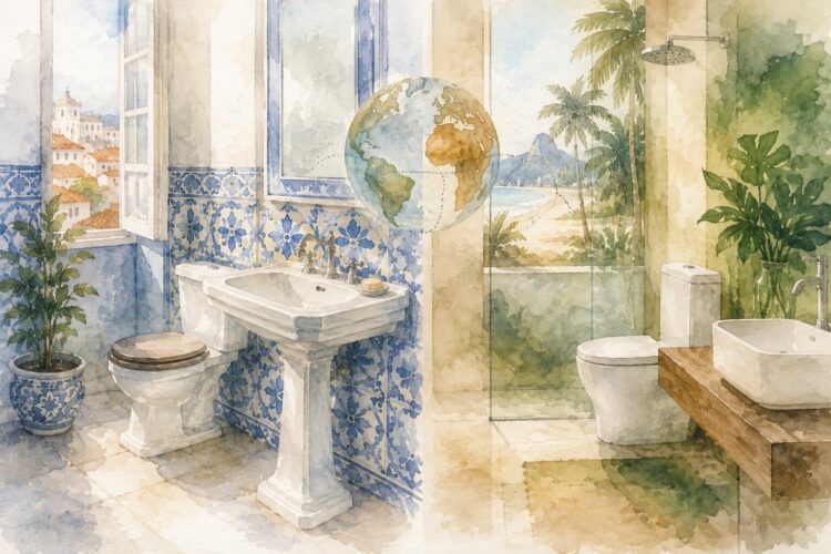 Porque em Portugal se diz "casa de banho" e no Brasil "banheiro"
