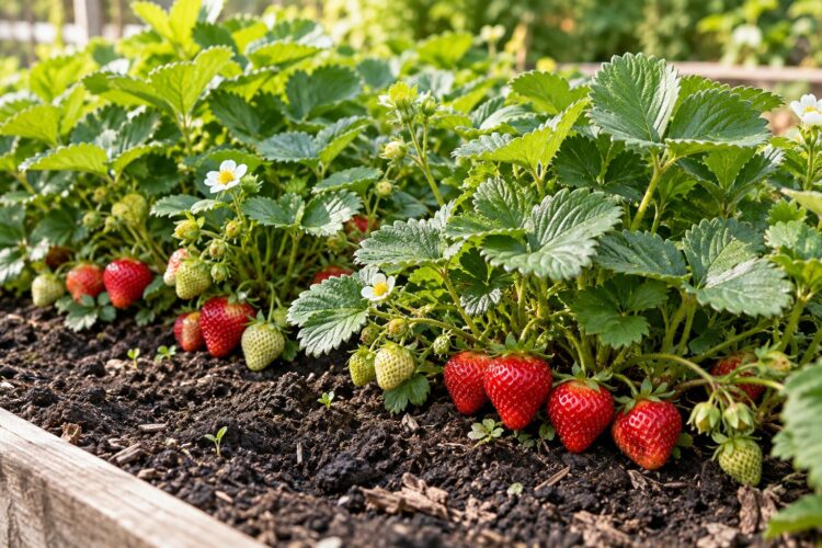 Plantar morangueiros no outono: a profundidade da coroa que decide se a planta vinga