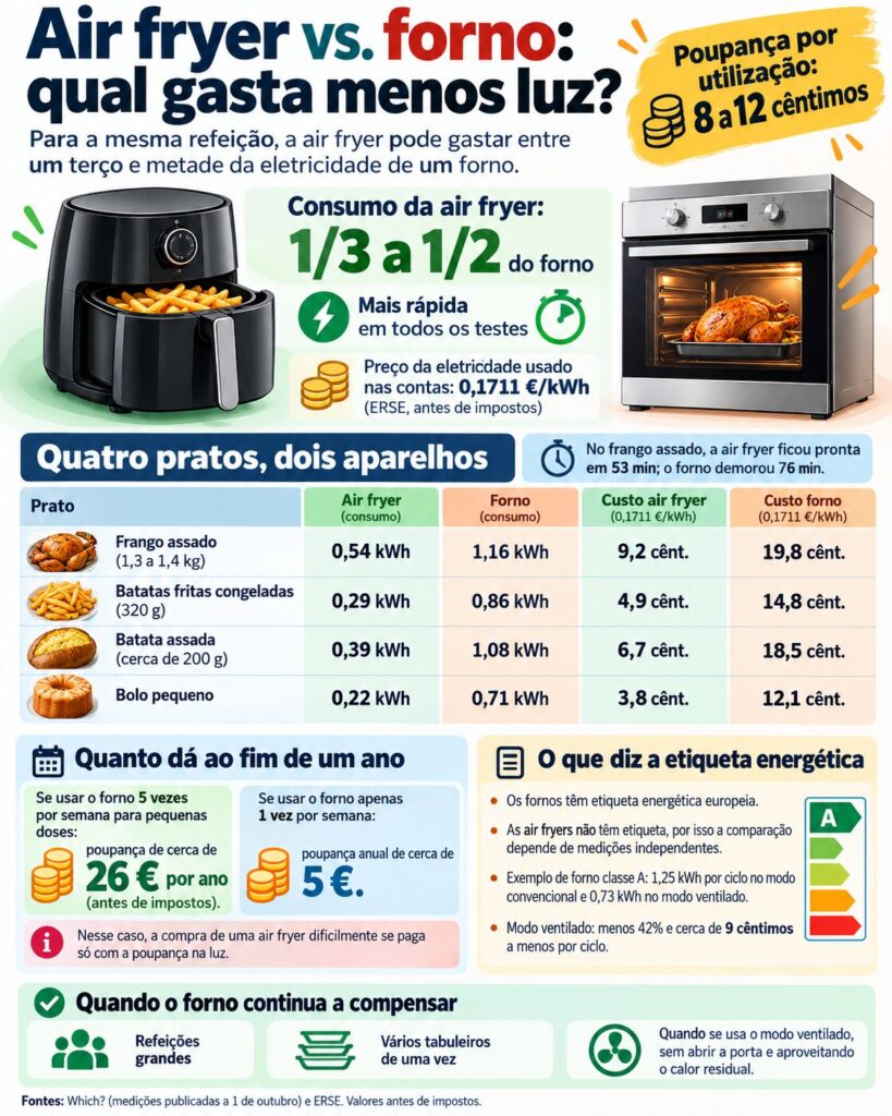 Air fryer ou forno elétrico: quanto custa fazer o mesmo prato em cada um deles