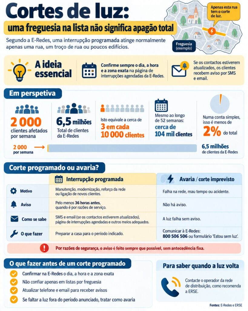 Cortes de luz programados da E-Redes: como saber se a sua rua é mesmo afetada