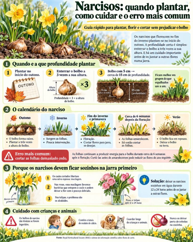 Narcisos: plantar os bolbos no outono e o cuidado que evita estragar as outras flores da jarra