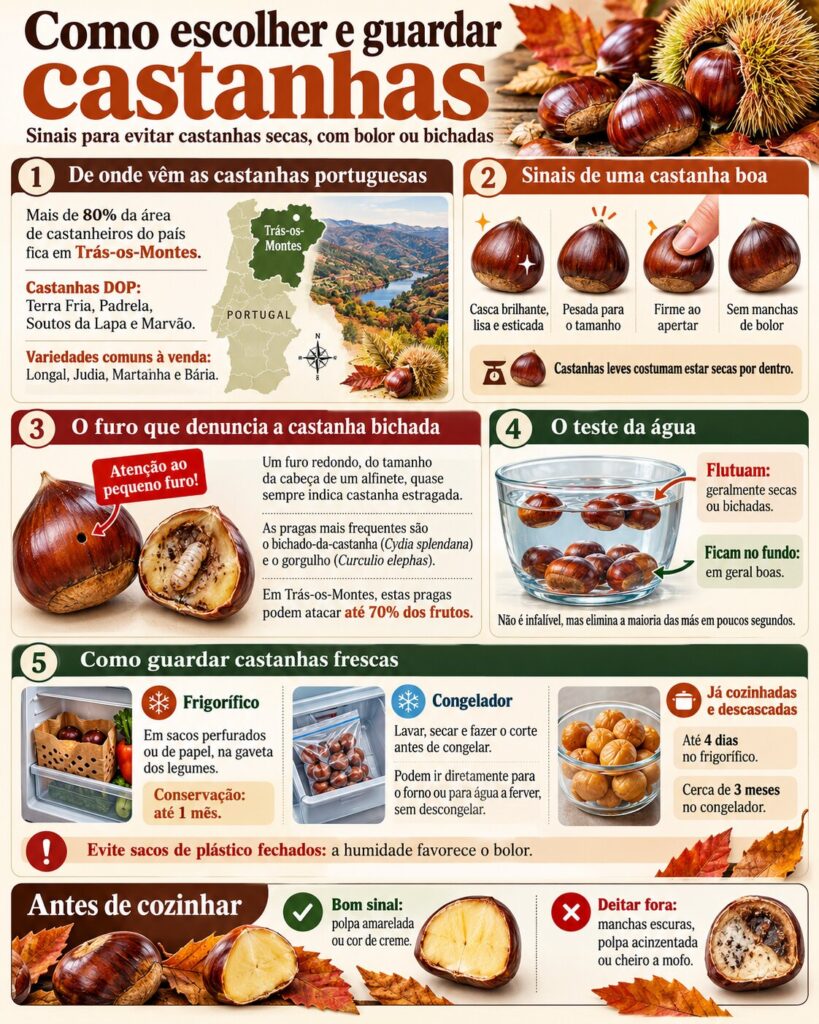 Castanhas bichadas ou boas: os sinais a procurar no mercado e como guardá-las durante semanas