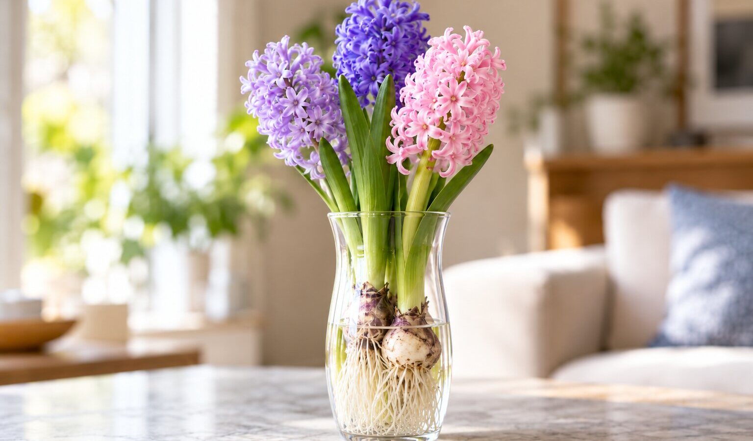 Jacintos em água para florir no inverno: as semanas no escuro e a data em que abrem a flor