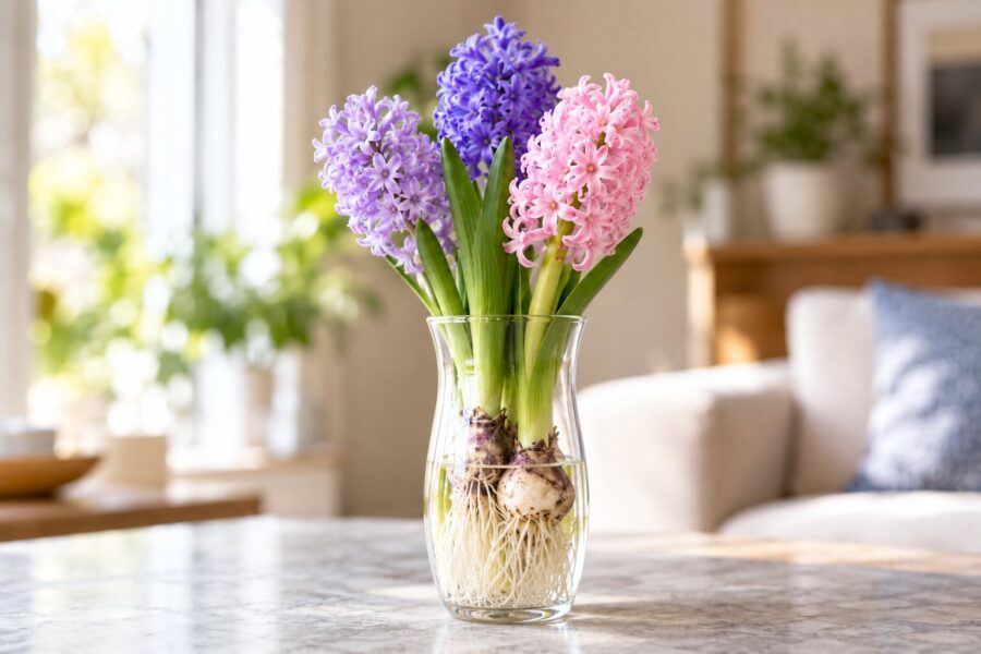 Jacintos em água para florir no inverno: as semanas no escuro e a data em que abrem a flor