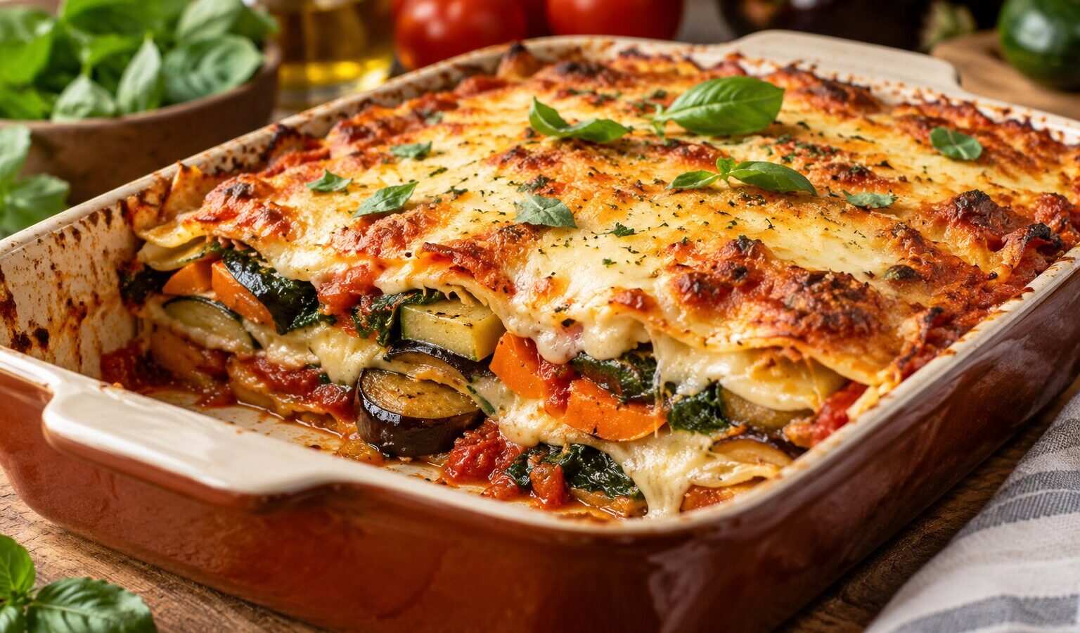 Lasanha de legumes: saltear a courgette e a beringela antes para a lasanha não ficar aguada